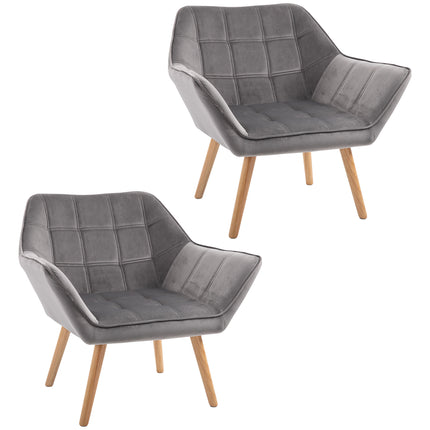Luxe Velvet Accent Armchair Set of 2 with Lattice Design - Grey