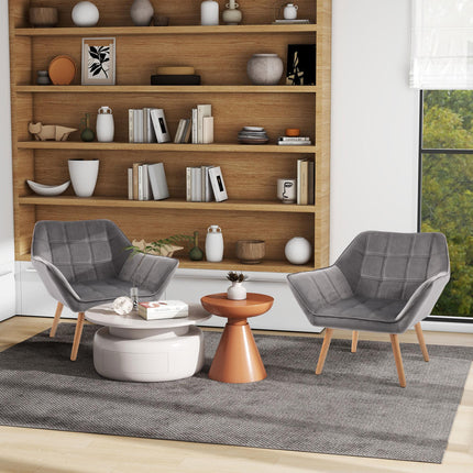 Luxe Velvet Accent Armchair Set of 2 with Lattice Design - Grey