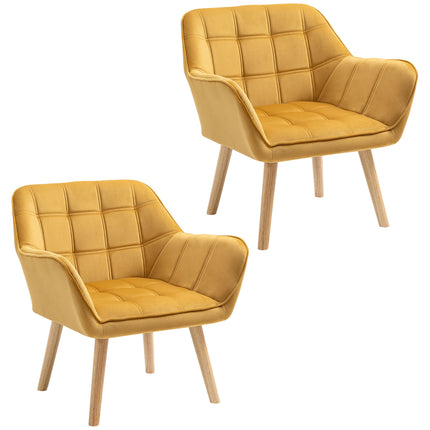 Luxe Velvet Accent Armchair Set of 2 for Home Seating - Yellow
