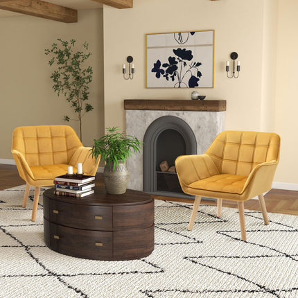 Luxe Velvet Accent Armchair Set of 2 for Home Seating - Yellow