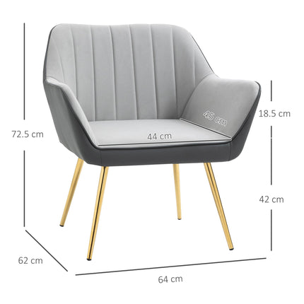 Set of 2 Modern Velvet Armchairs with Golden Steel Legs - Light Grey