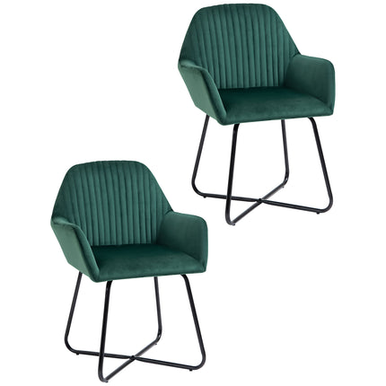 Set of 2 Modern Velvet-Feel Upholstered Accent Armchairs with Metal Base - Green