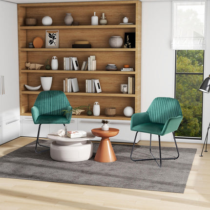 Set of 2 Modern Velvet-Feel Upholstered Accent Armchairs with Metal Base - Green