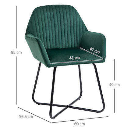 Set of 2 Modern Velvet-Feel Upholstered Accent Armchairs with Metal Base - Green