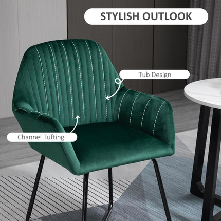 Set of 2 Modern Velvet-Feel Upholstered Accent Armchairs with Metal Base - Green
