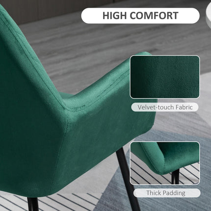 Set of 2 Modern Velvet-Feel Upholstered Accent Armchairs with Metal Base - Green