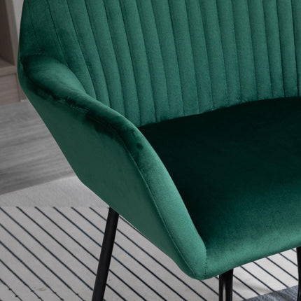 Set of 2 Modern Velvet-Feel Upholstered Accent Armchairs with Metal Base - Green