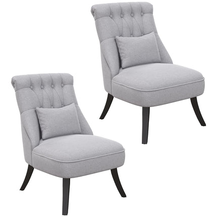 Fabric Tub Sofa Dining Chair with Pillow Solid Wood Legs Set of 2 - Grey