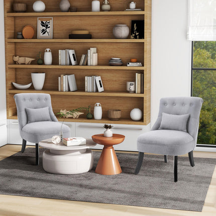 Fabric Tub Sofa Dining Chair with Pillow Solid Wood Legs Set of 2 - Grey