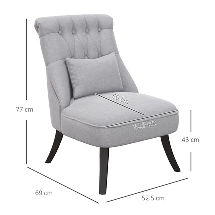 Fabric Tub Sofa Dining Chair with Pillow Solid Wood Legs Set of 2 - Grey