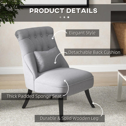 Fabric Tub Sofa Dining Chair with Pillow Solid Wood Legs Set of 2 - Grey