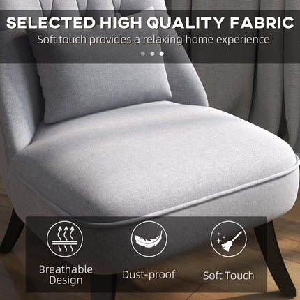 Fabric Tub Sofa Dining Chair with Pillow Solid Wood Legs Set of 2 - Grey