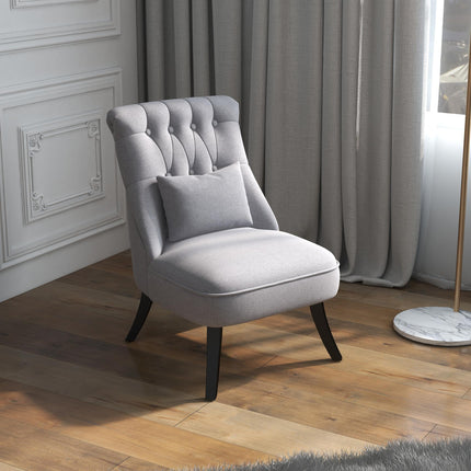Fabric Tub Sofa Dining Chair with Pillow Solid Wood Legs Set of 2 - Grey