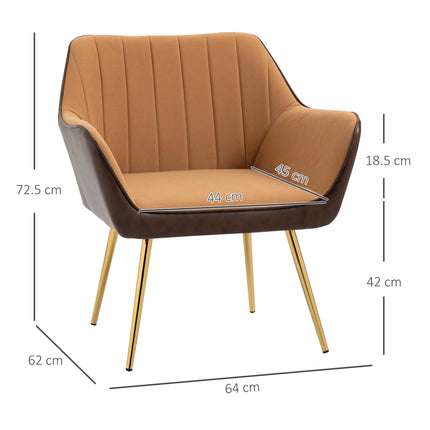 Set of 2 Modern Velvet Accent Chairs with Golden Steel Legs - Light Brown