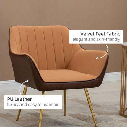Set of 2 Modern Velvet Accent Chairs with Golden Steel Legs - Light Brown