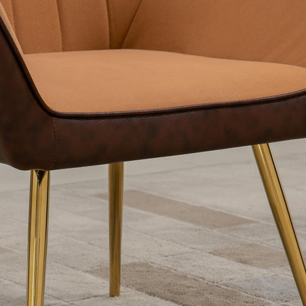Set of 2 Modern Velvet Accent Chairs with Golden Steel Legs - Light Brown