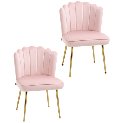 Shell Luxe Velvet Accent Chair Set of 2 with Gold Metal Legs - Pink