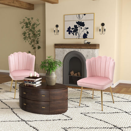 Shell Luxe Velvet Accent Chair Set of 2 with Gold Metal Legs - Pink