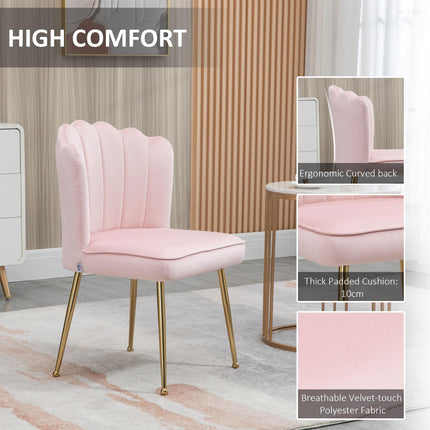 Shell Luxe Velvet Accent Chair Set of 2 with Gold Metal Legs - Pink