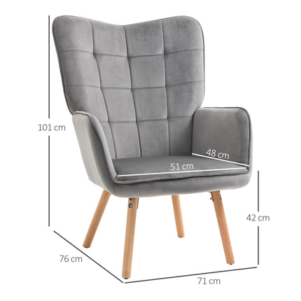 Set of 2 Modern Tufted Wingback Velvet-Touch Accent Chairs with Wood Legs - Grey