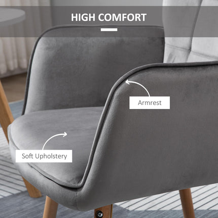 Set of 2 Modern Tufted Wingback Velvet-Touch Accent Chairs with Wood Legs - Grey