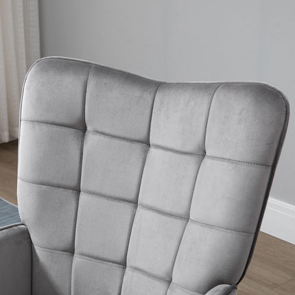 Set of 2 Modern Tufted Wingback Velvet-Touch Accent Chairs with Wood Legs - Grey