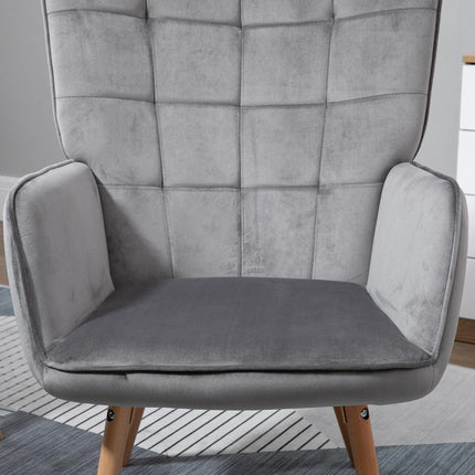 Set of 2 Modern Tufted Wingback Velvet-Touch Accent Chairs with Wood Legs - Grey