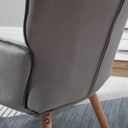 Set of 2 Modern Tufted Wingback Velvet-Touch Accent Chairs with Wood Legs - Grey