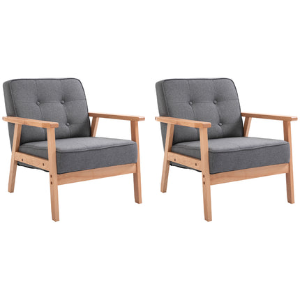Reception Retro Beech Wood Frame Accent Armchair Set of 2 - Grey