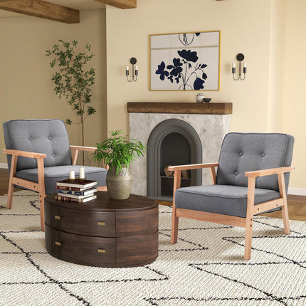 Reception Retro Beech Wood Frame Accent Armchair Set of 2 - Grey