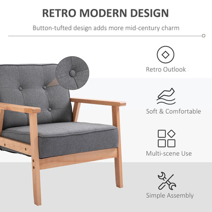 Reception Retro Beech Wood Frame Accent Armchair Set of 2 - Grey