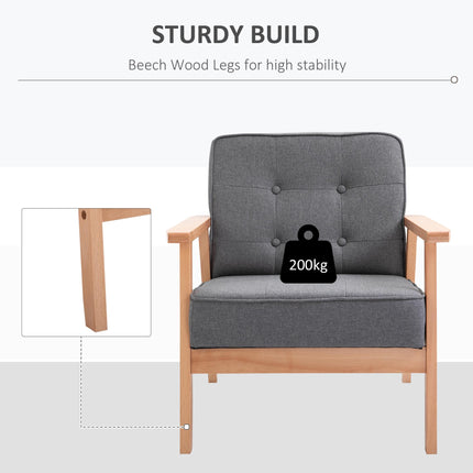 Reception Retro Beech Wood Frame Accent Armchair Set of 2 - Grey