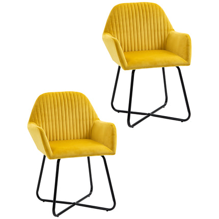 Set of 2 Modern Velvet-Feel Accent Armchairs with Metal Base - Yellow