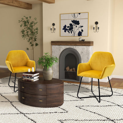 Set of 2 Modern Velvet-Feel Accent Armchairs with Metal Base - Yellow