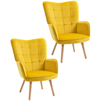 Modern Velvet-Touch Wingback Accent Chair Set of 2 - Yellow