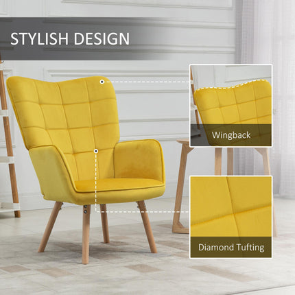 Modern Velvet-Touch Wingback Accent Chair Set of 2 - Yellow