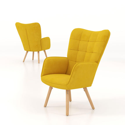 Modern Velvet-Touch Wingback Accent Chair Set of 2 - Yellow
