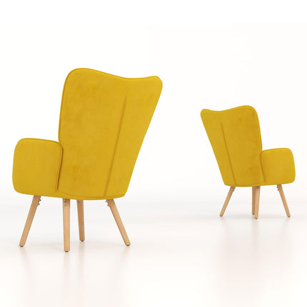 Modern Velvet-Touch Wingback Accent Chair Set of 2 - Yellow