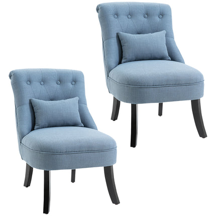 Fabric Tub Dining Sofa Chair with Pillow Solid Wood Legs Set of 2 - Blue