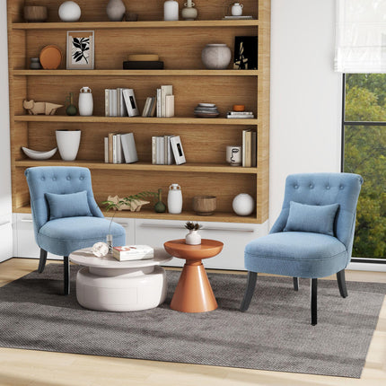Fabric Tub Dining Sofa Chair with Pillow Solid Wood Legs Set of 2 - Blue