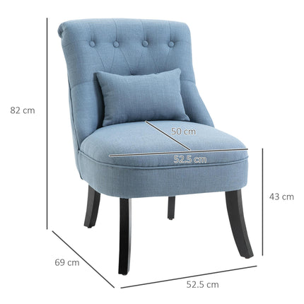 Fabric Tub Dining Sofa Chair with Pillow Solid Wood Legs Set of 2 - Blue