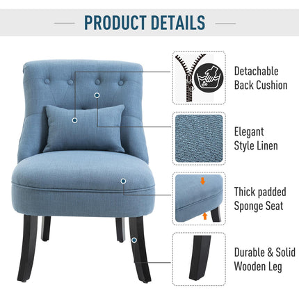 Fabric Tub Dining Sofa Chair with Pillow Solid Wood Legs Set of 2 - Blue