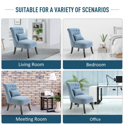 Fabric Tub Dining Sofa Chair with Pillow Solid Wood Legs Set of 2 - Blue