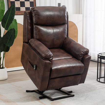 Electric Power Lift Recliner Chair with Remote Control - Dark Brown Faux Leather