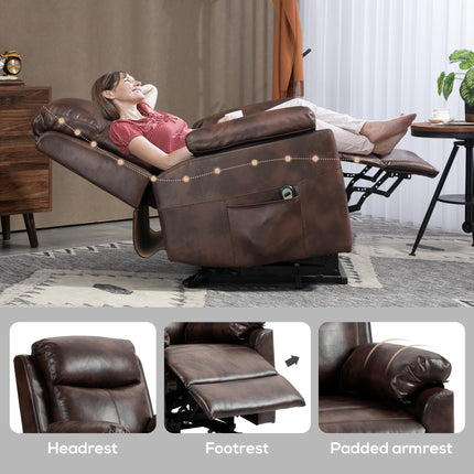 Electric Power Lift Recliner Chair with Remote Control - Dark Brown Faux Leather