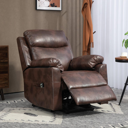Electric Power Lift Recliner Chair with Remote Control - Dark Brown Faux Leather