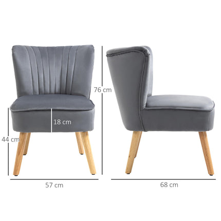 Set of 2 Velvet Accent Tub Chairs with Curved Back and Wood Legs - Grey