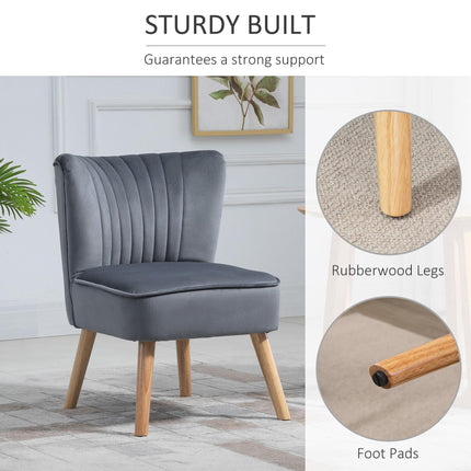 Set of 2 Velvet Accent Tub Chairs with Curved Back and Wood Legs - Grey