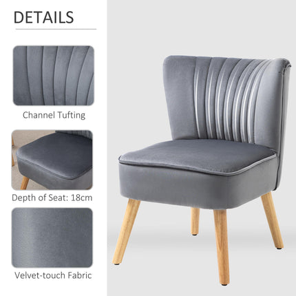 Set of 2 Velvet Accent Tub Chairs with Curved Back and Wood Legs - Grey