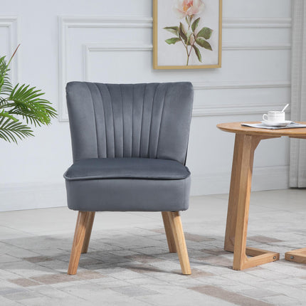 Set of 2 Velvet Accent Tub Chairs with Curved Back and Wood Legs - Grey